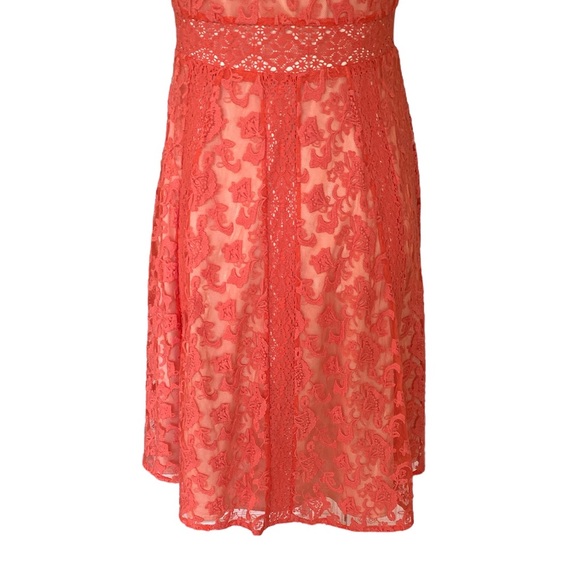 Sundance Emma Coral Orange Lace Cutout Flare Dress - 4 - Picture 9 of 12